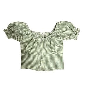 Green and white plaid cropped shirt